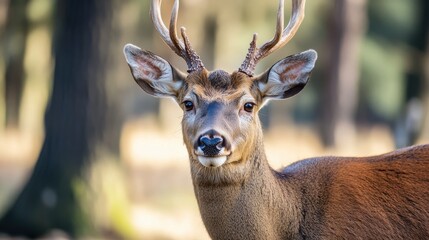 Obraz premium Buck or doe with antlers or without, seen in nature.