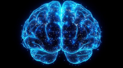 Silhouette of a brain with glowing data grid lines representing neural activity and connections