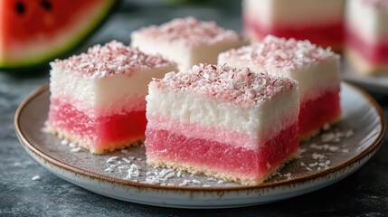 Refreshing Coconut and Watermelon Gelatin Cake Bars - Vibrant and Delicious Dessert for Summer Parties and Treats