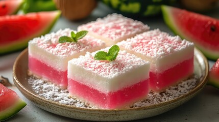 Refreshing Coconut and Watermelon Gelatin Cake Bars - Vibrant and Delicious Dessert for Summer Parties and Treats