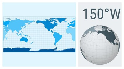 World map animation in Equirectangular (plate carree) projection with colored continents style.