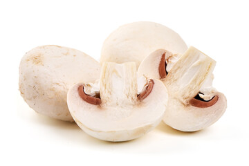 Fresh Champignon Mushrooms, isolated on white background.