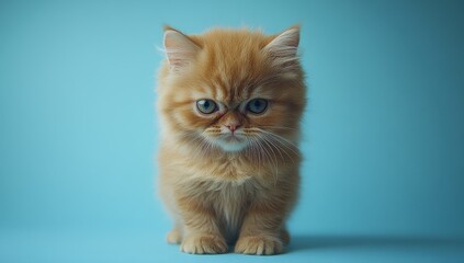 Fototapeta premium Persian Cat Displaying an Angry Expression on a Vibrant Blue Background