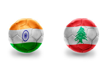 Fototapeta premium football balls with national flags of lebanon and india,soccer teams. on the white background.