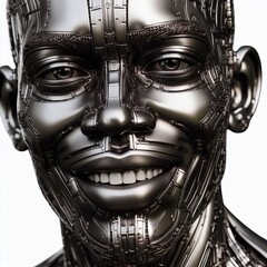 Human face made of metal, technology and innovation concept