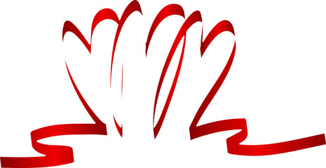 Red heart ribbons shadow. Decoration for love