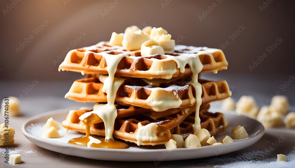 Canvas Prints stack of waffles with white chocolate on top