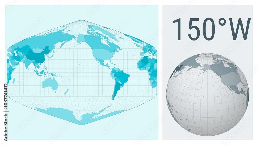 Poster world map animation. baker dinomic projection. colored countries style. animated world map in baker 