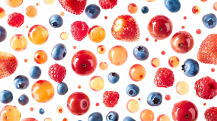 Set of colorful berries like strawberries, blueberries, and raspberries, detailed close-ups, isolated on white, cut out
