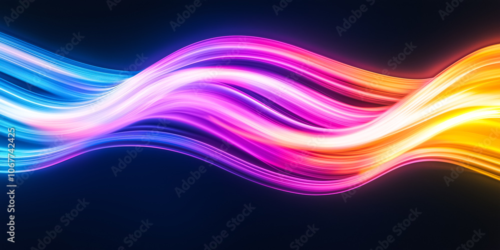 Poster colorful trails of brilliant light weave and twist, creating a dynamic flow that captivates the sens