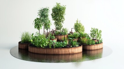 Floating garden with rainwater collection on white background ar 169