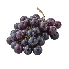 Fresh purple grapes with water droplets on white surface