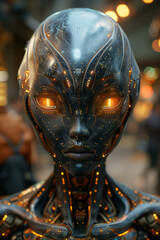 Digital Overlay Innovations and Technology concept. Cybernetic. Neural Connectivity. Technology background concept. Male robot face. Artificial Intelligence Concept