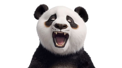Happy and laughing panda, with closed eyes and big smile, joyful expression, isolated on white, cut out 