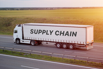 Supply Chain Sign On Modern Long-Trailer Truck For Efficient Sustainable Cargo Transportation