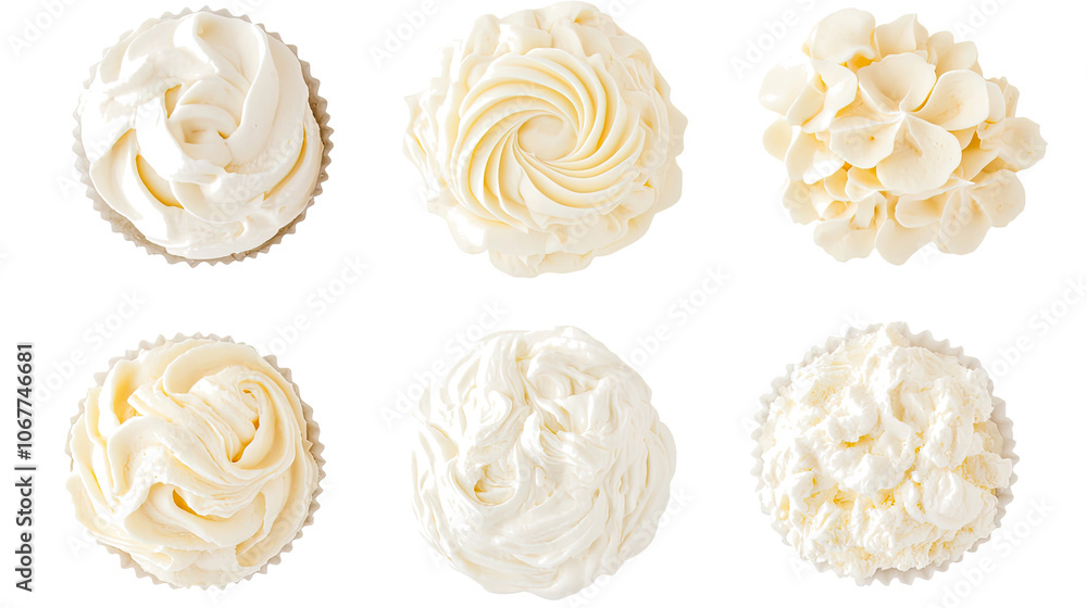 Poster set of whipped cream designs on a transparent background generative ai