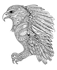 Intricate Mandala Eagle Line Art Illustration with No Background