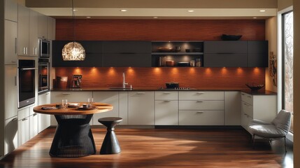 Modern Kitchen with Sleek Gray Cabinets and Wooden Accents