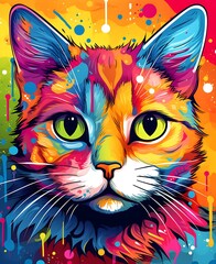 Vibrant Cat Illustration in Colorful Cartoon Style