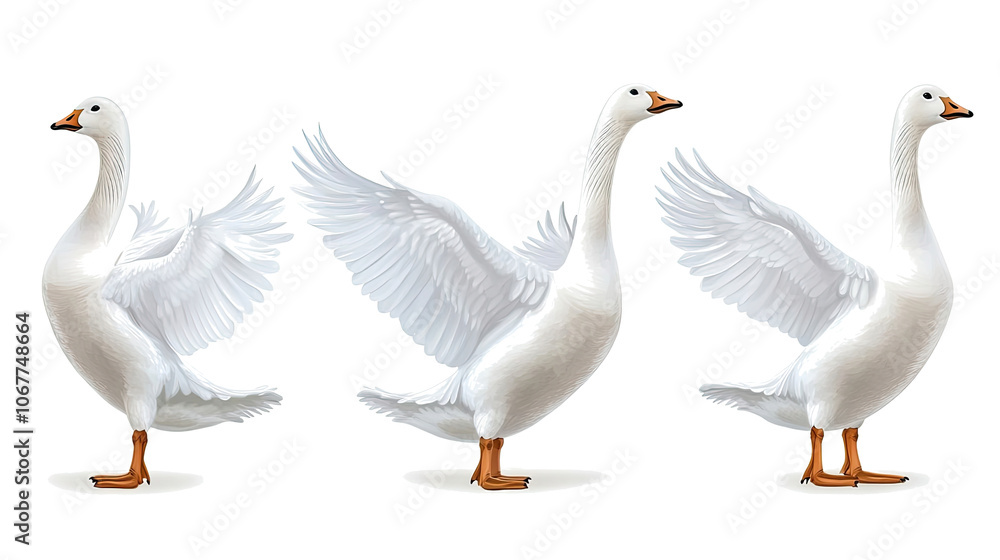 Poster white geese spreading their wings in a graceful display generative ai