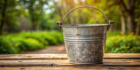 Vintage metal bucket with handle, perfect for rustic farmhouse decor or garden use, metal, bucket, vintage, rustic, decor