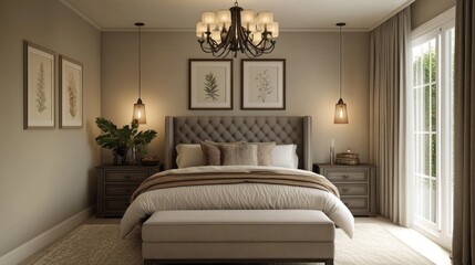 Luxurious Bedroom Interior with King-Sized Bed and Elegant Decor