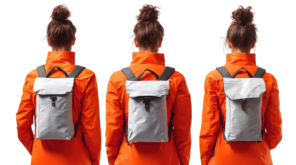 Women in Orange Jackets With Backpacks on Transparent Background Generative AI