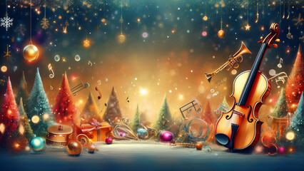 Christmas Musical Scene with Notes in the Air for Inspiration and Messages