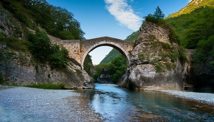 Roman bridge over a mountain stream, AI generated