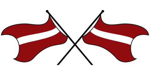 High Resolution Latvian Flag Crossed Vector Illustration. Flat Cartoon Style, Isolated on White Background,Editable or Scalable EPS File, Ideal for Graphic Design Elements or Print