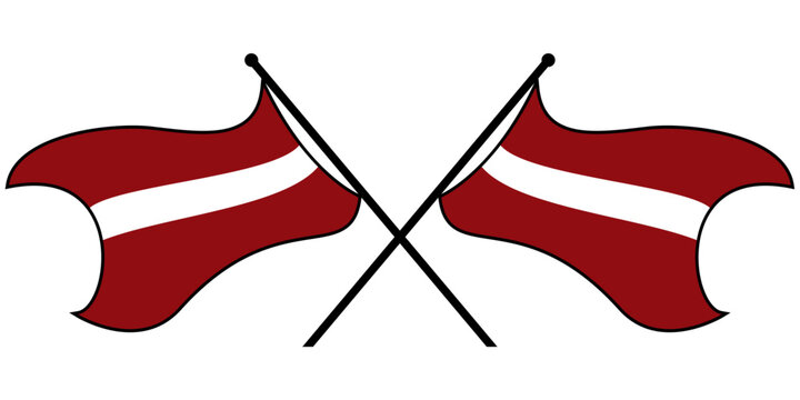 High Resolution Latvian Flag Crossed Vector Illustration. Flat Cartoon Style, Isolated on White Background,Editable or Scalable EPS File, Ideal for Graphic Design Elements or Print