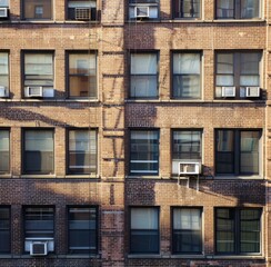 Fototapeta premium A brick building with many windows. AI.