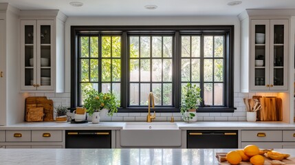 Modern Kitchen with a Large Window and a Farmhouse Sink
