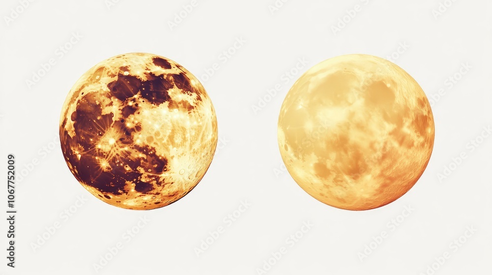 Poster dynamic moon icons depicting various phases and textures generative ai