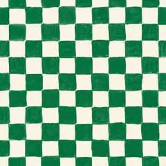whimsical green and white checkers seamless pattern illustration