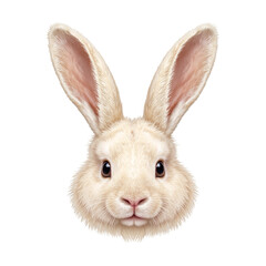 Adorable bunny headshot with soft ears and pink nose on white background