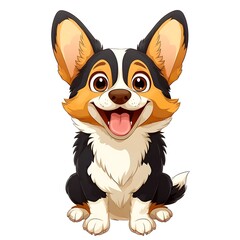 Cute tricolor pembroke welsh corgi sitting and panting happily