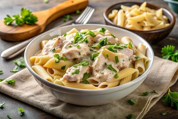 pasta alfredo with chicken, generative ai, ai generated