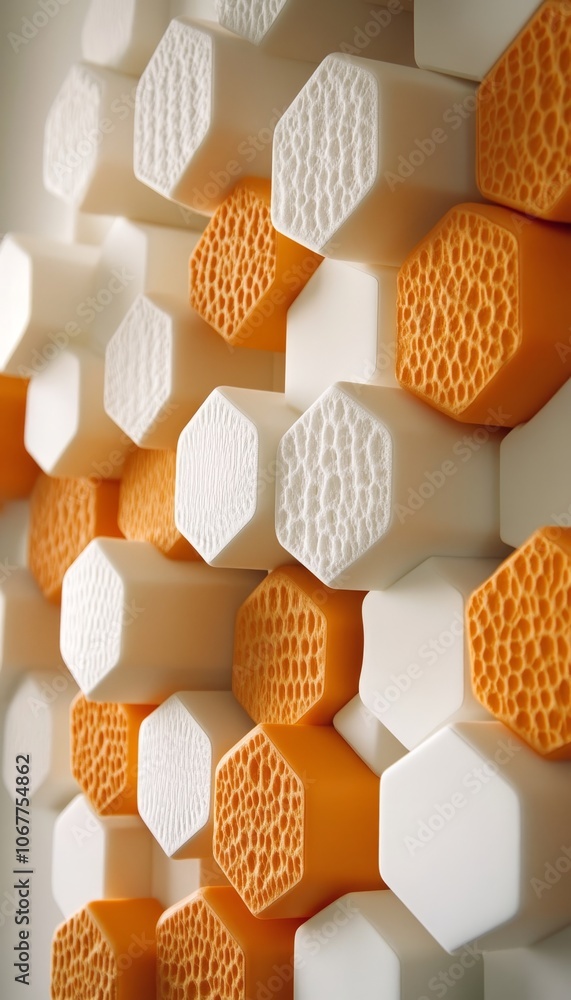 Poster modern abstract design textured hexagonal pattern in bold orange and white. great for backgrounds.
