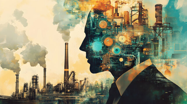 Illustration of the transformative impact of the Industrial Revolution on technology and society -