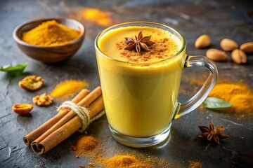 golden turmeric latte with sprinkle, generative ai, ai generated