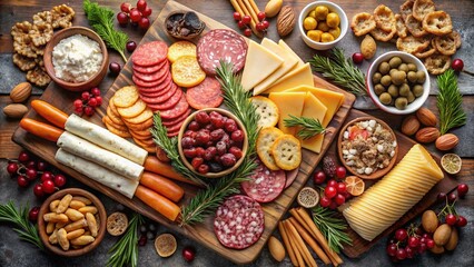 board with meats and cheese, generative ai, ai generated