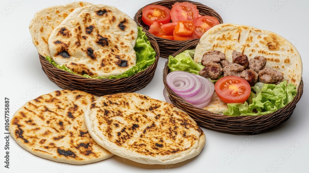 Poster delicious gyros wrapped in flatbreads with fresh toppings generative ai