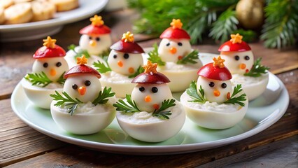deviled eggs with holiday themed garnis, generative ai, ai generated