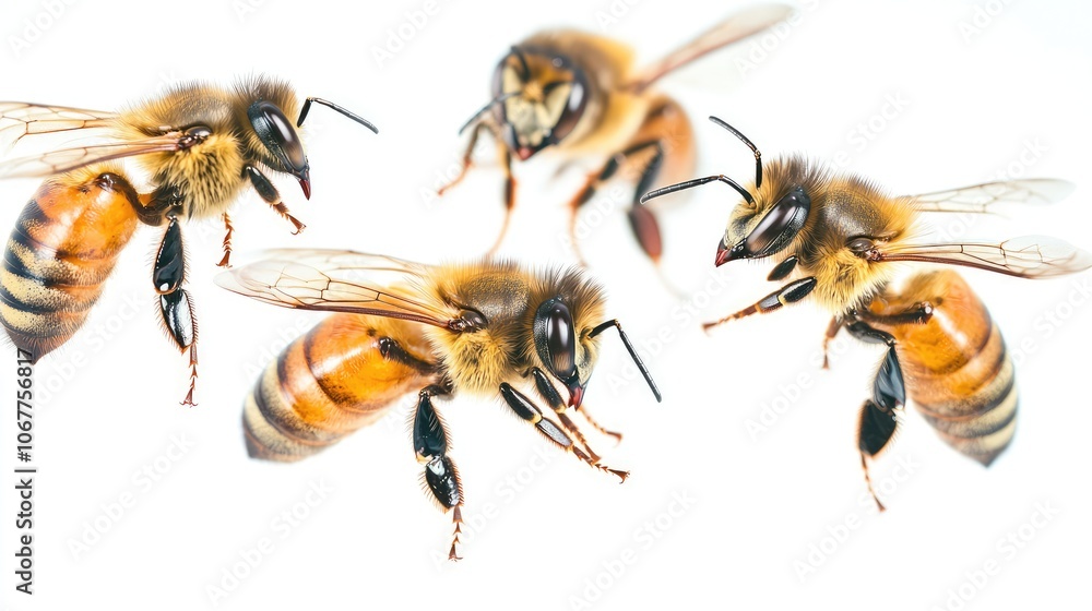 Poster bumblebees flying in a natural setting under soft lighting generative ai