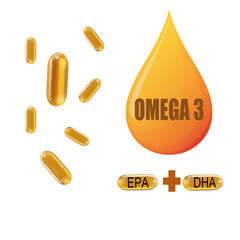 3D Rendering of Omega-3 Fatty Acid Drops with EPA and DHA Components