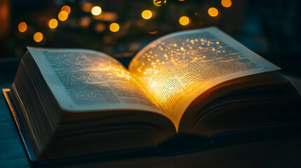 Open book emitting light, emphasizing the concept of speed reading -