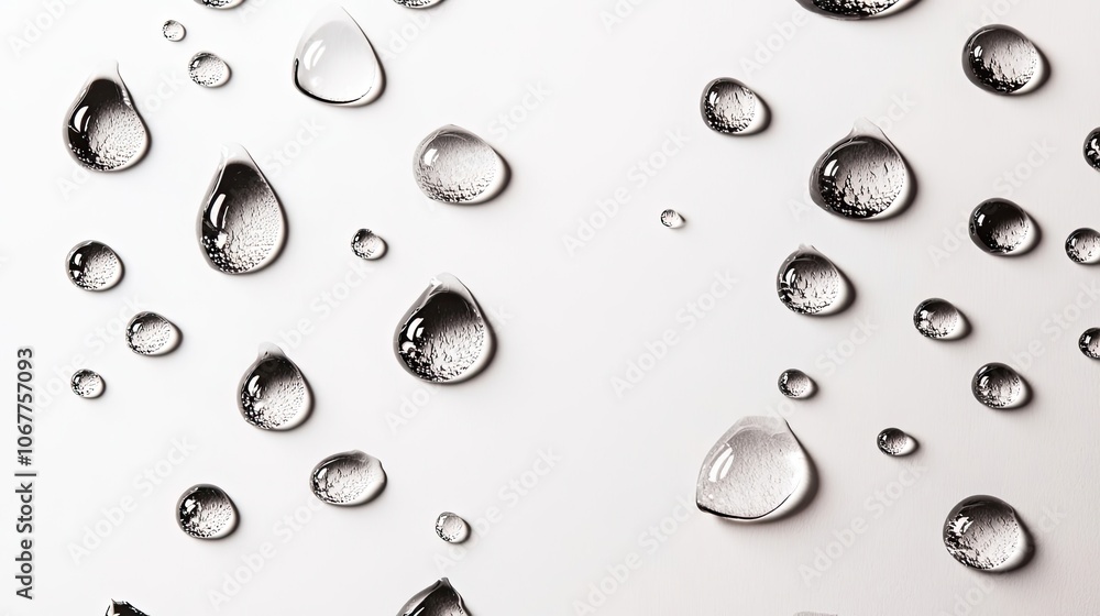 Aufkleber fresh water droplets scattered on a smooth surface in soft light generative ai