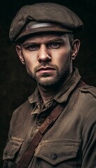 Fototapeta premium Historical portrait of a world war ii soldier in military uniform capturing valor and sacrifice