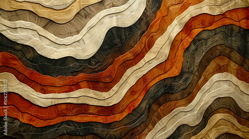 Poster an abstract design showcases textured layers of wood in varying warm hues, including cream, brown, a